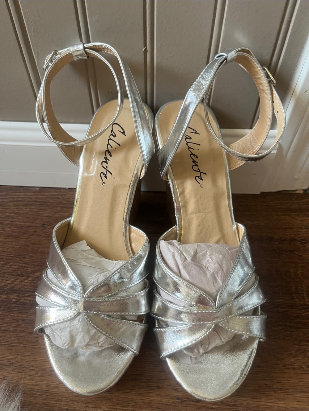 BRAND NEW !Silver Metallic Ankle-Strap Heels